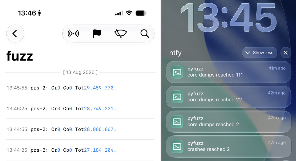 Screenshot of pyfuzz notifications